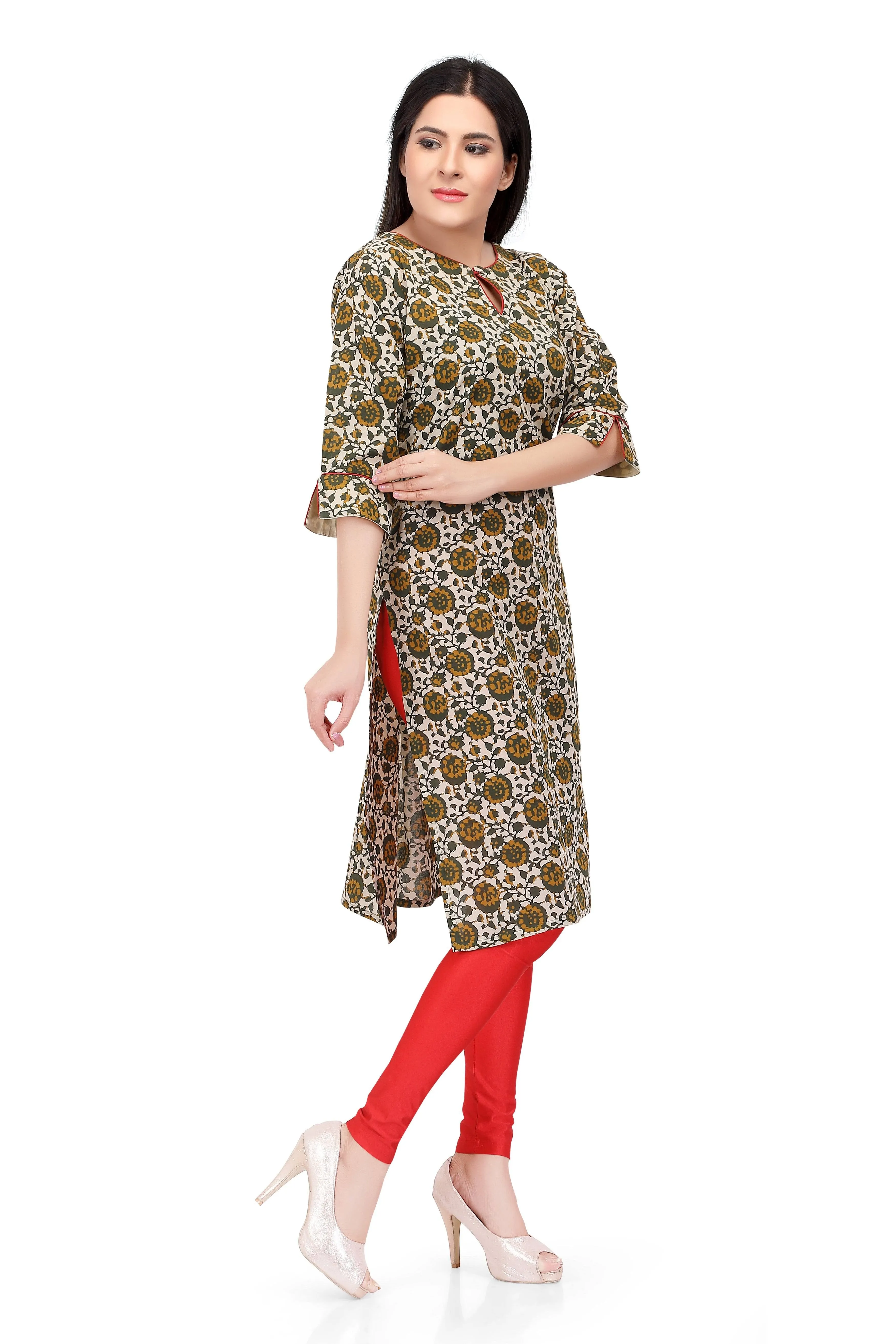 Readymade Green Printed Cotton Kurti