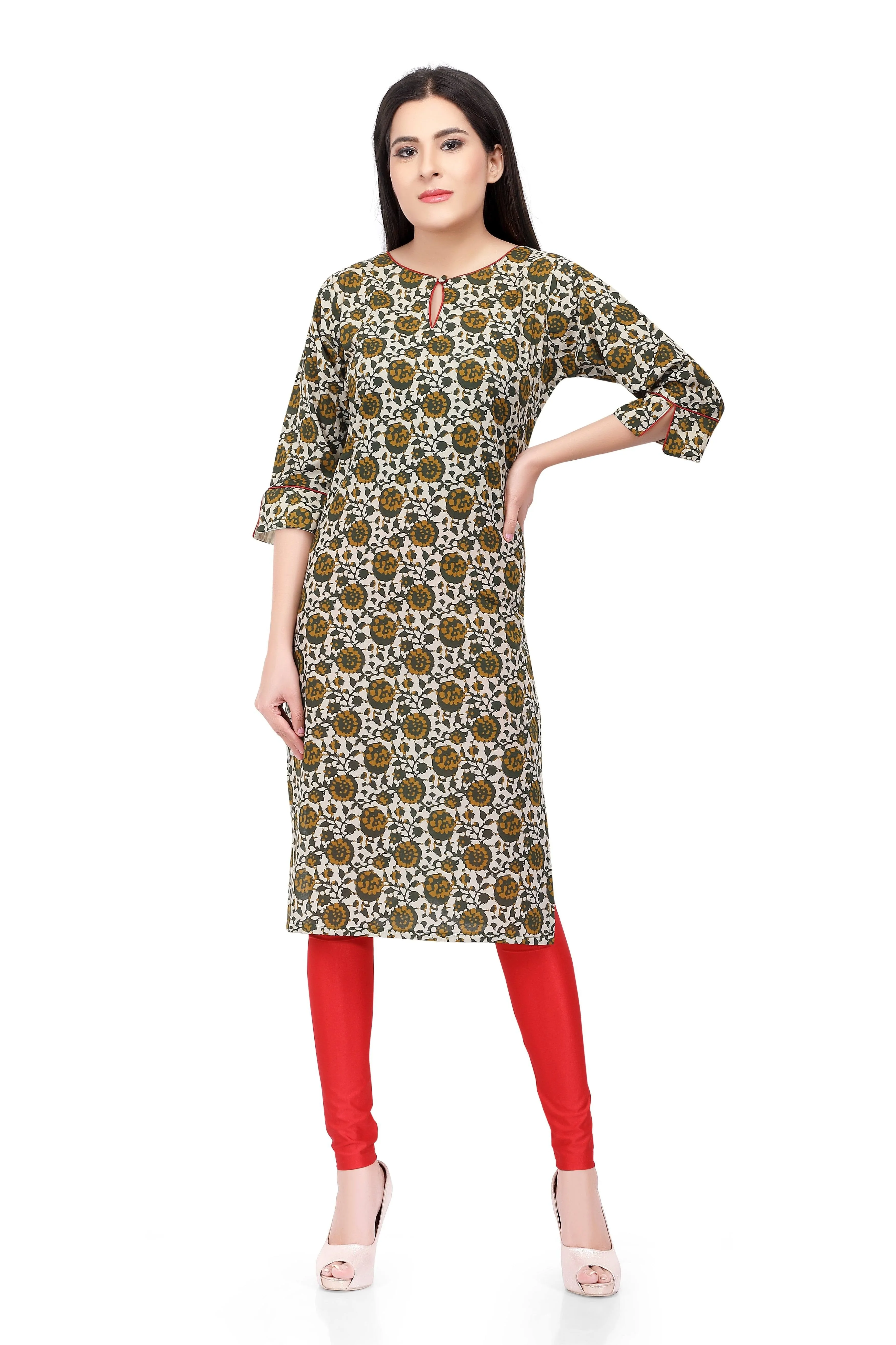 Readymade Green Printed Cotton Kurti