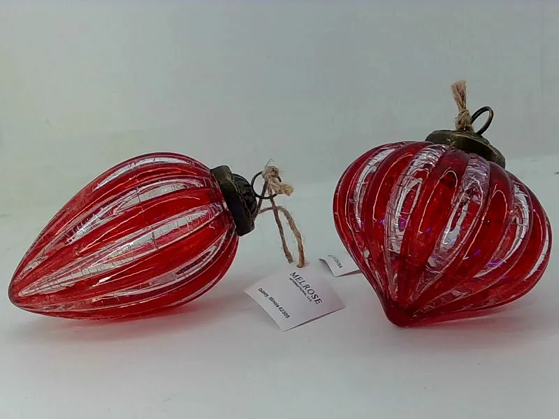 Red Glass Christmas Ornaments Set 6 Pieces