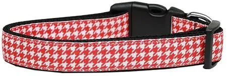 Red Houndstooth Nylon Dog Collar Medium