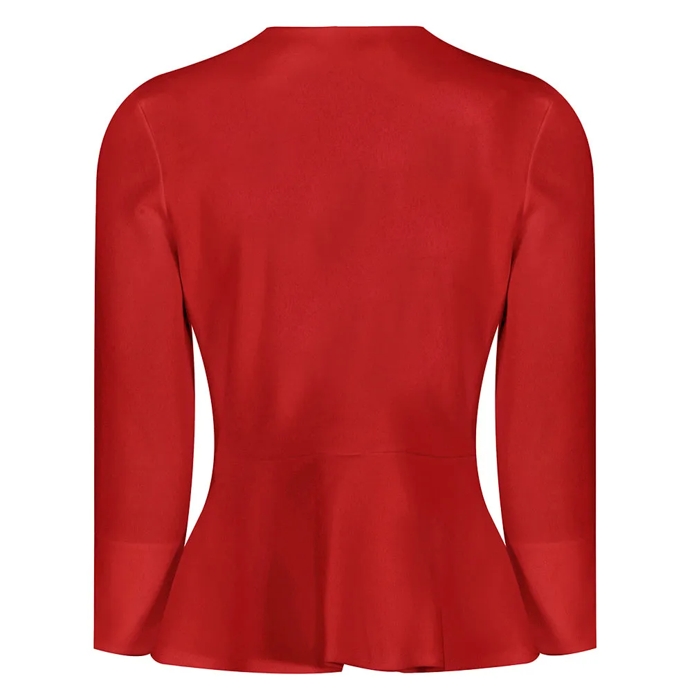 Red Long Sleeve Tie Front Jacket