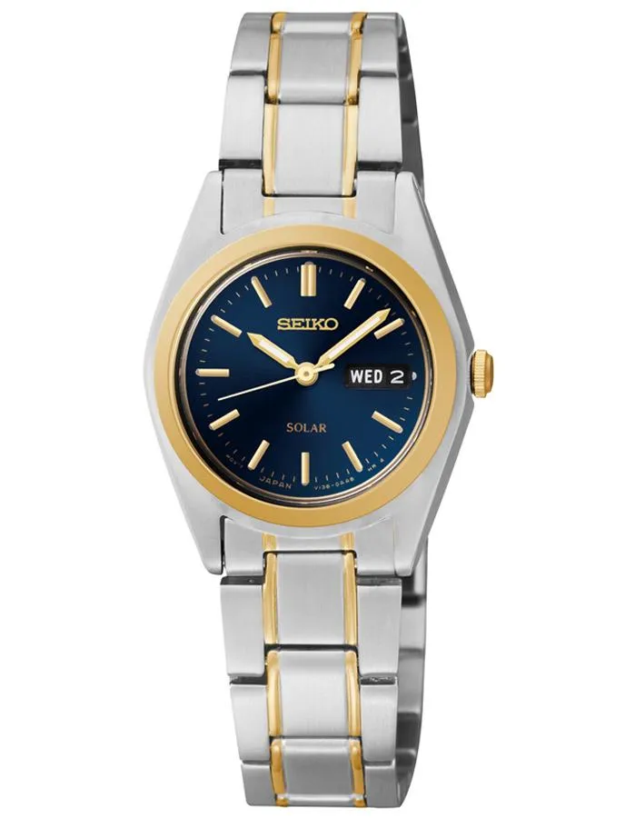 Seiko Solar Ladies Day/Date Watch - Blue Dial with Two-Tone Case and Bracelet