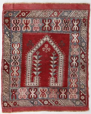 Semi-antique Oushak Prayer Rug 3'3"x4'3"