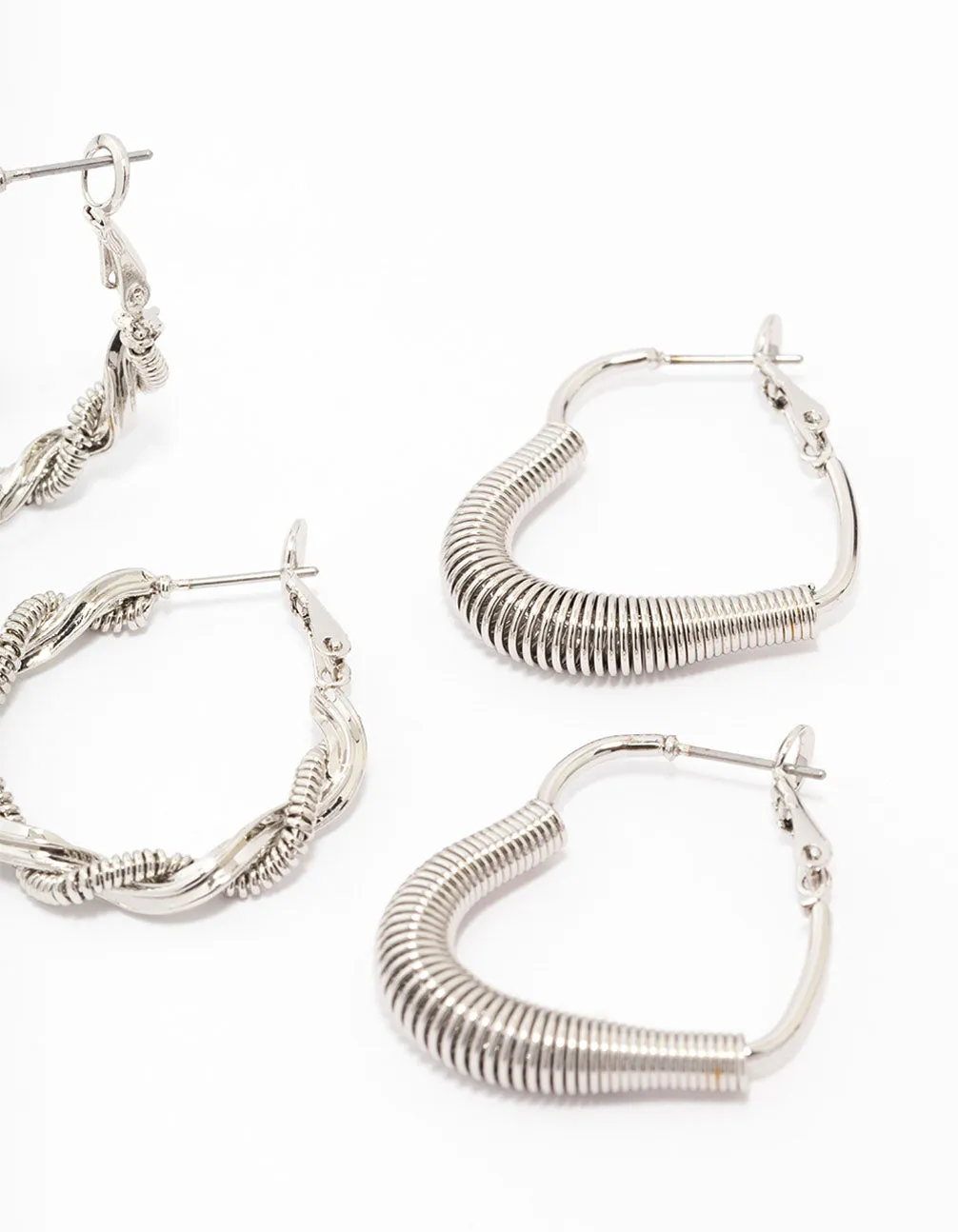 Silver Coil Heart Hoop Earring 3-Pack