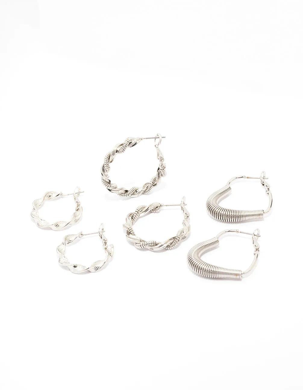 Silver Coil Heart Hoop Earring 3-Pack