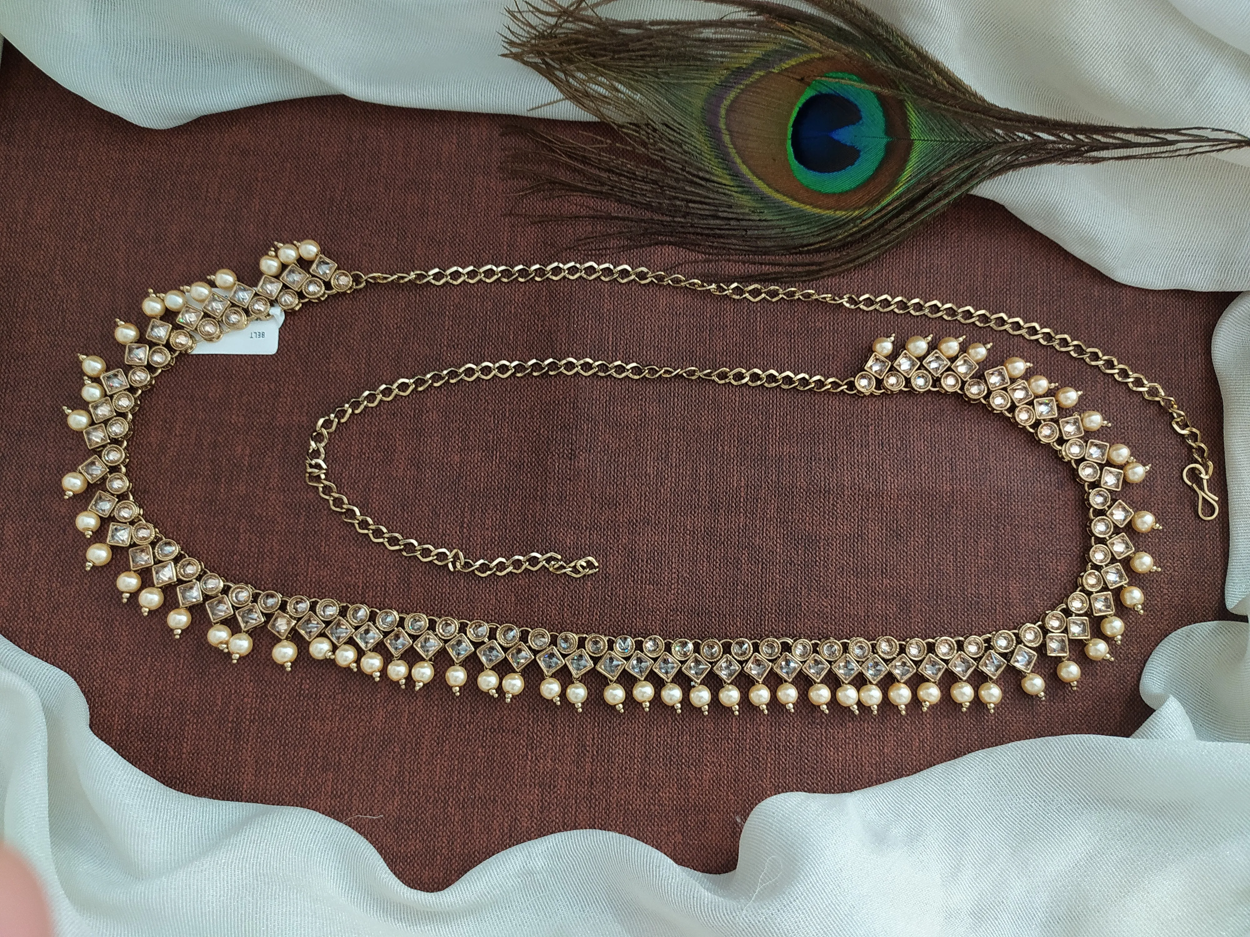 Single Pearl Drop Honey Colored Stone Hip chain