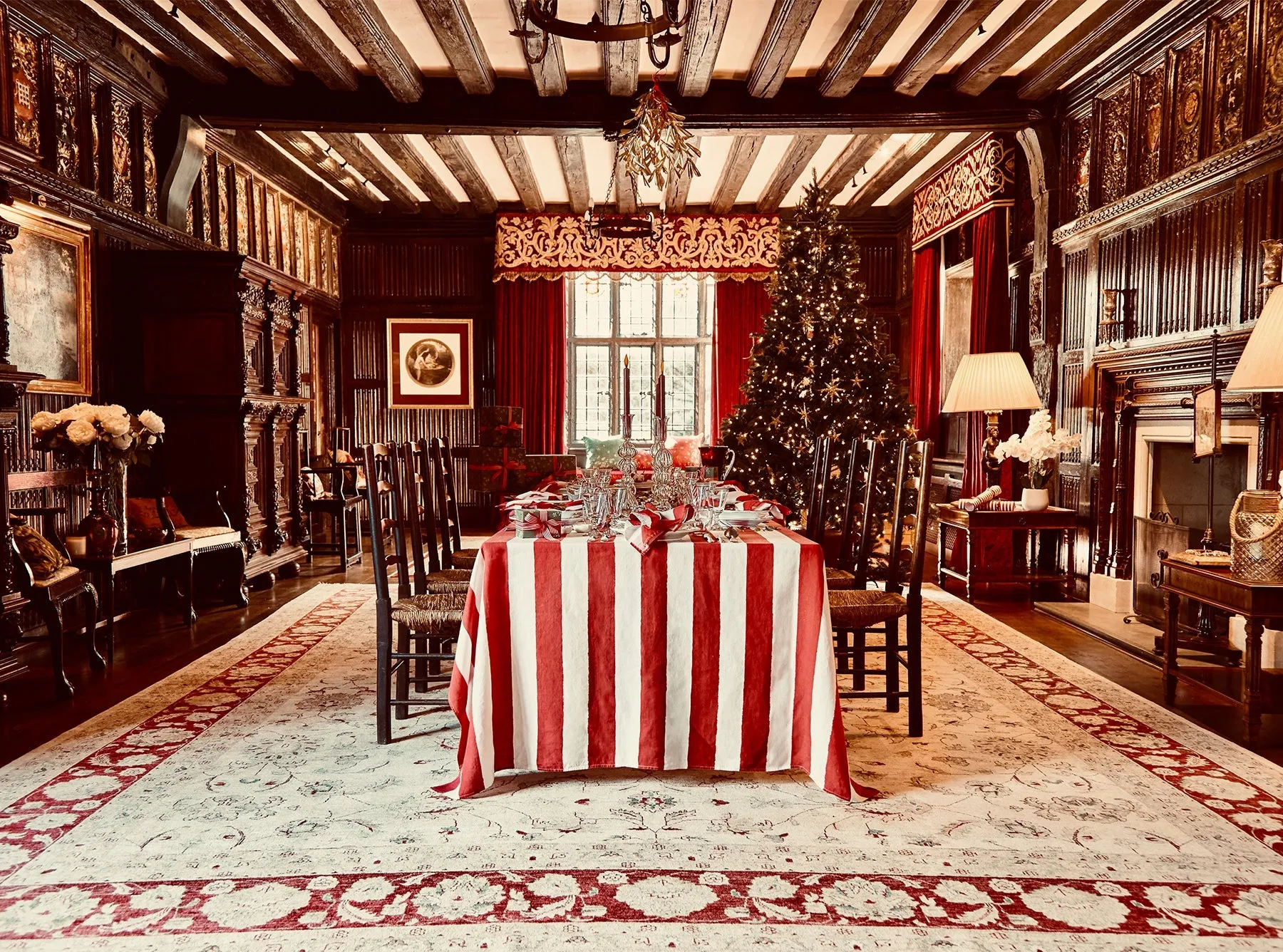 Stripe Linen Tablecloth in White & Red