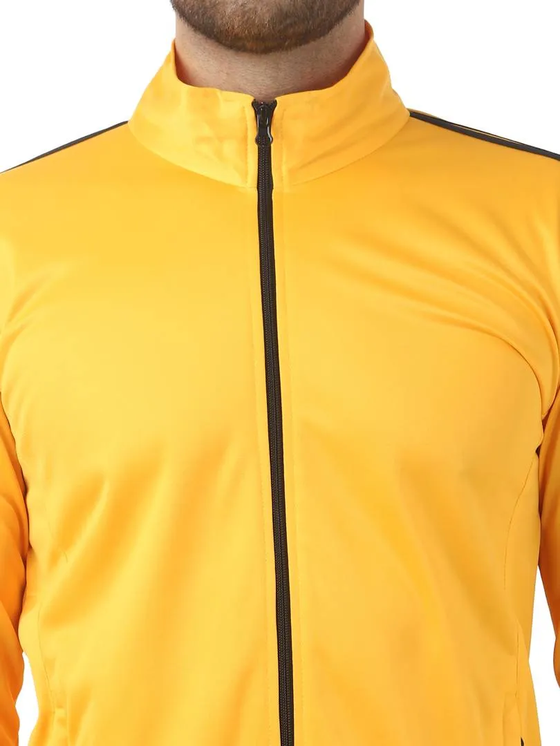 Stunning Yellow Polyester Self Pattern Sporty Jacket For Men