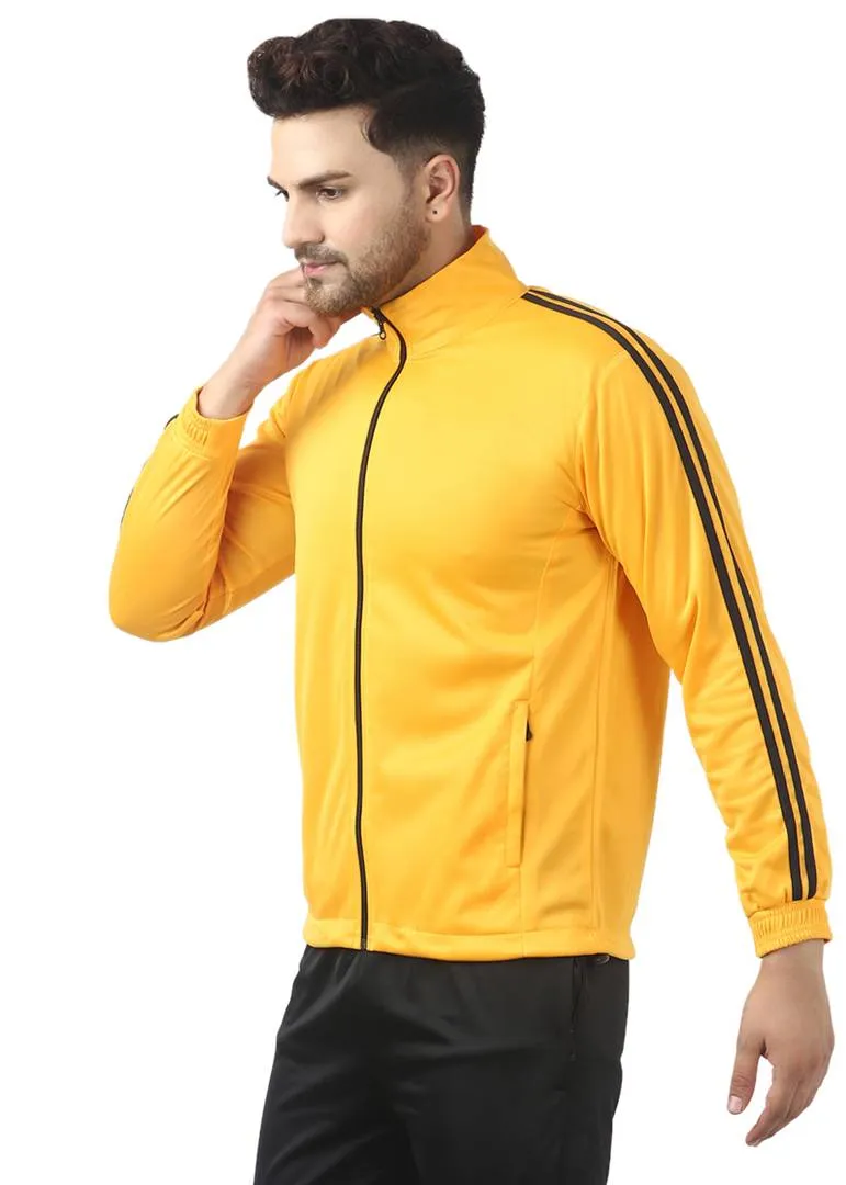 Stunning Yellow Polyester Self Pattern Sporty Jacket For Men