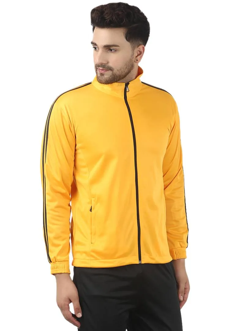 Stunning Yellow Polyester Self Pattern Sporty Jacket For Men