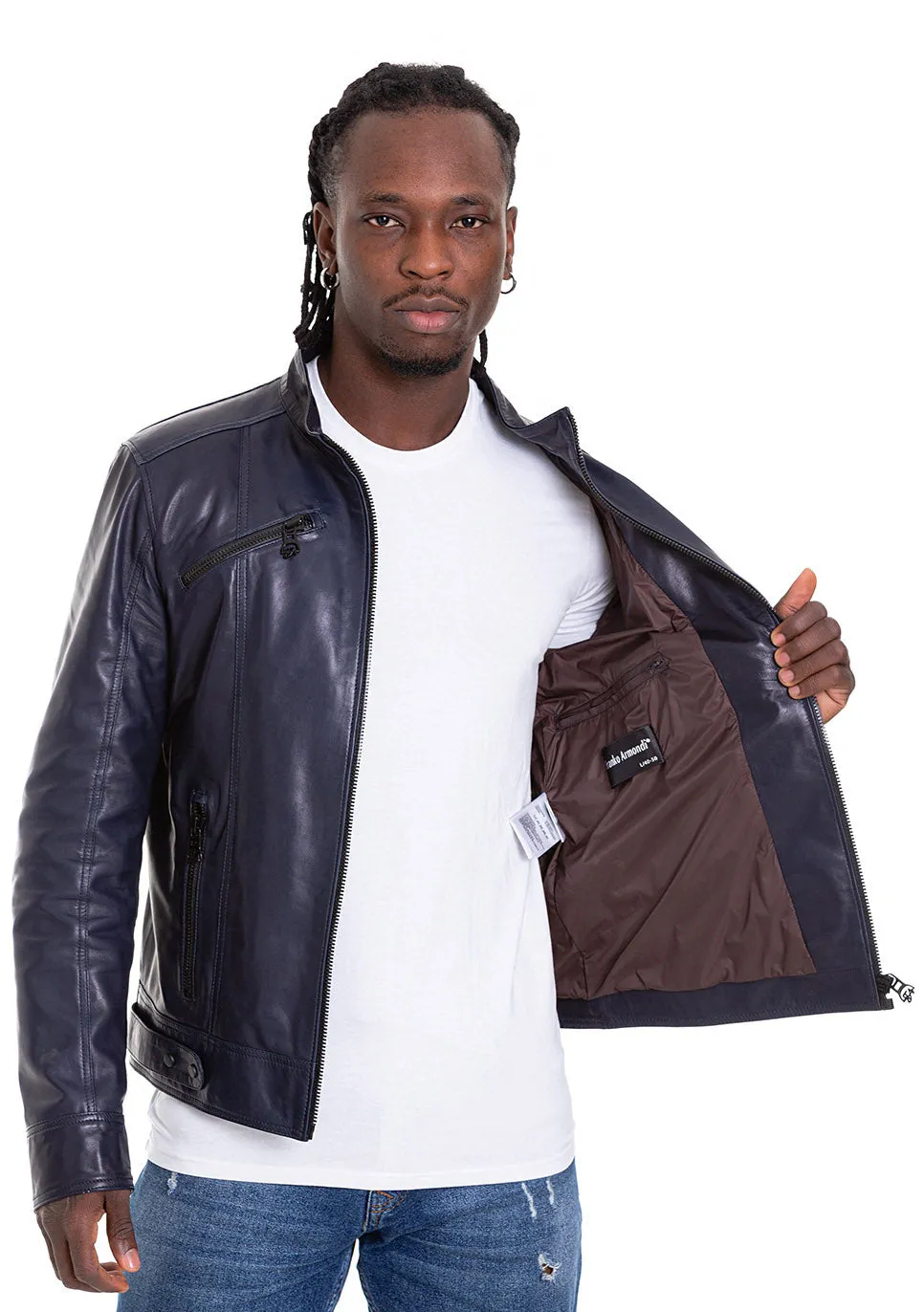 The Labanon Navy Blue Leather Men Jacket