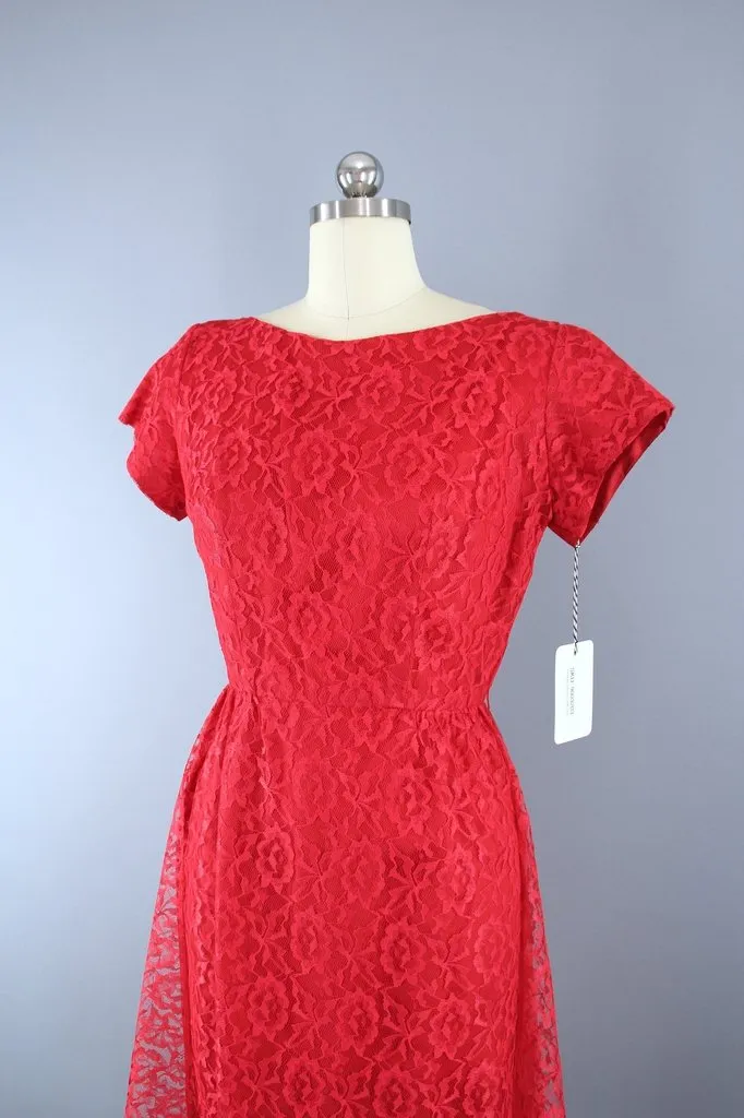 Vintage Red Lace Dress