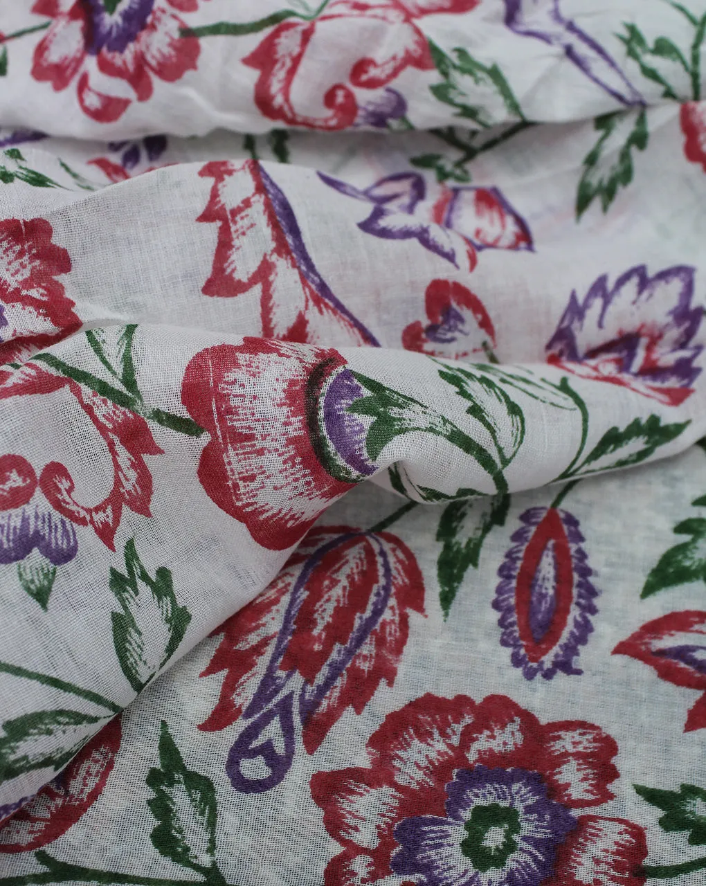 WHITE & MULTICOLOR FLORAL DESIGN COTTON CREPE PRINTED FABRIC