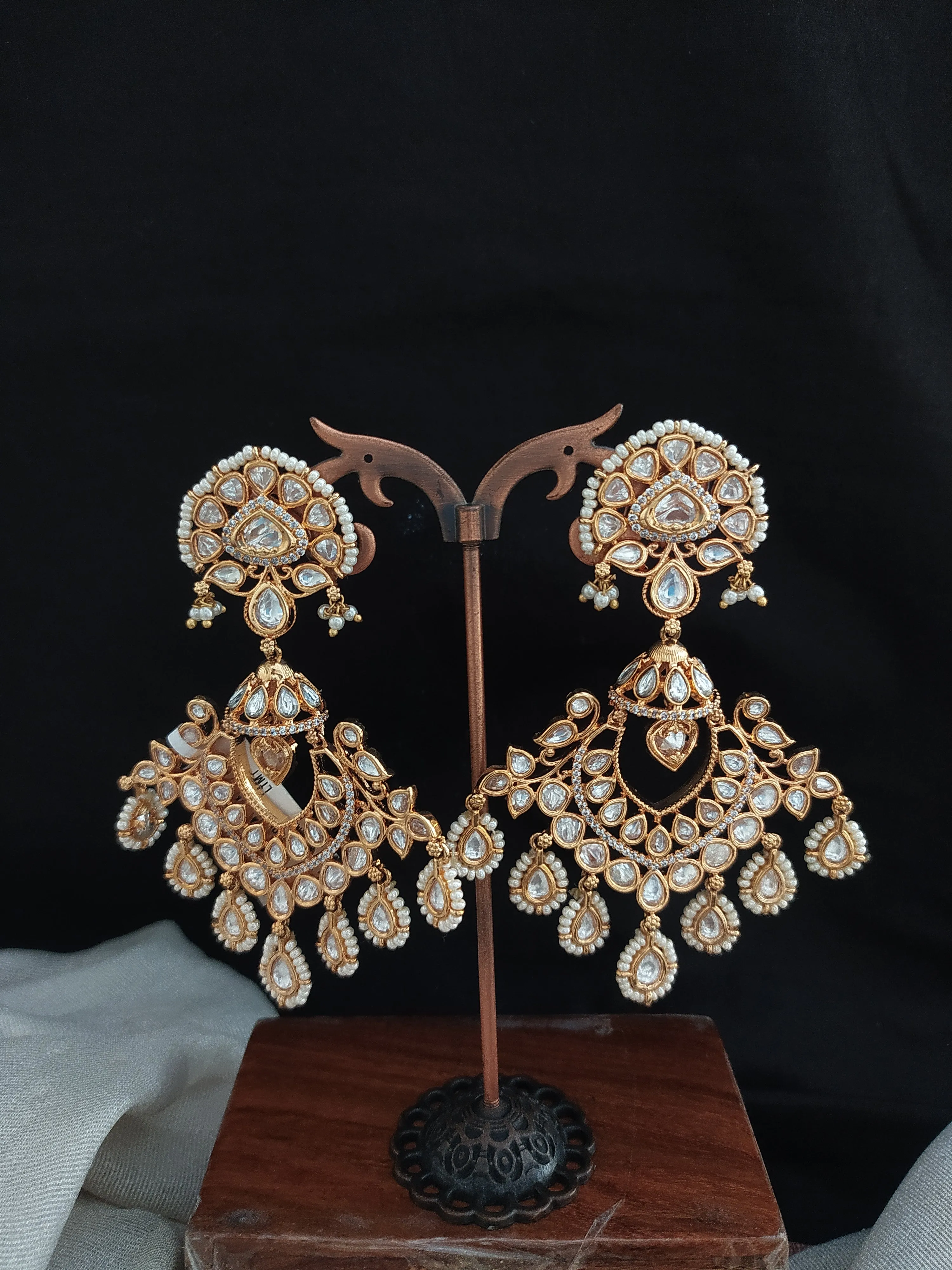 White Kundan Chandbali Earrings