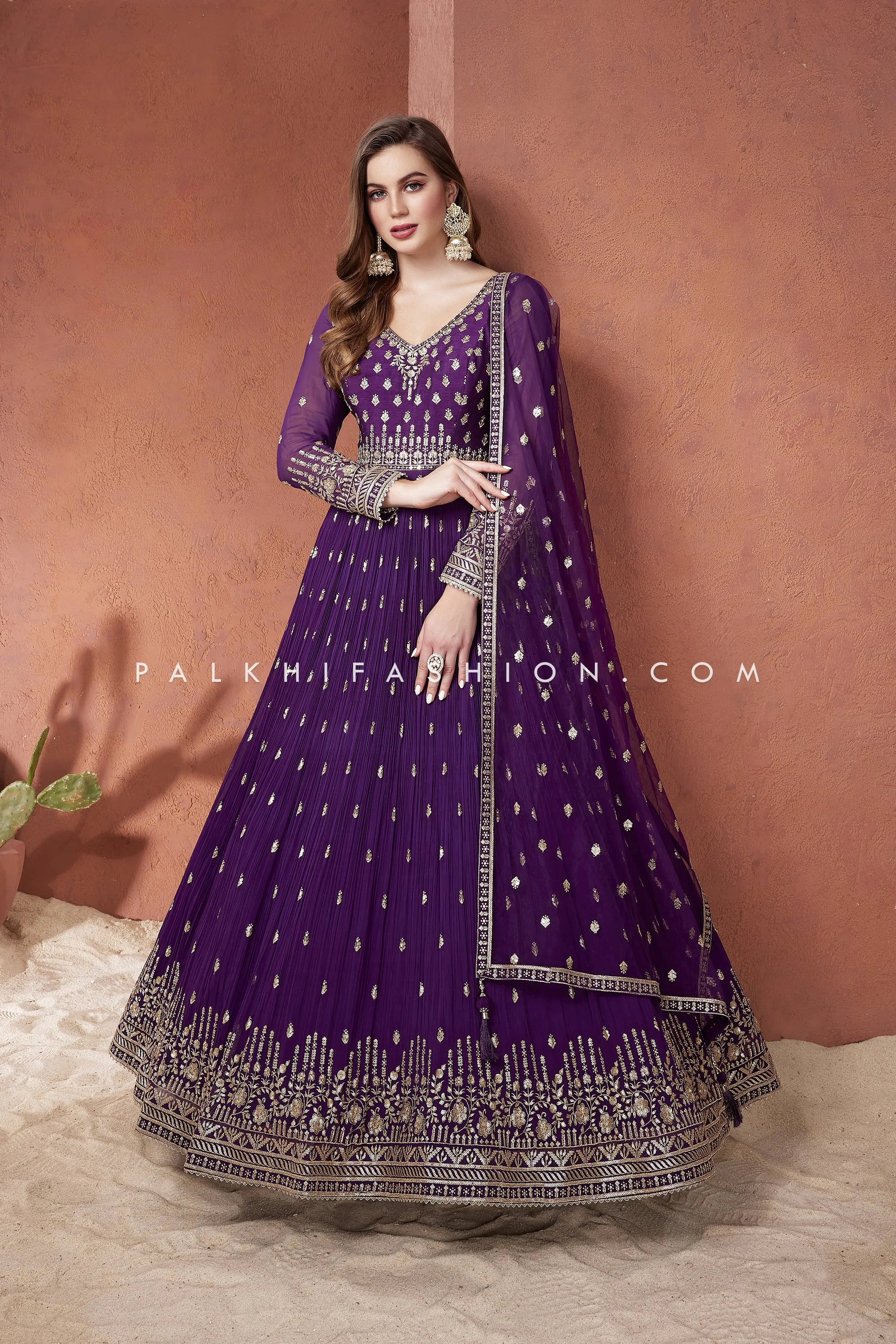 Wine Indian Designer Outfit with Delicate Sequin Embroidery