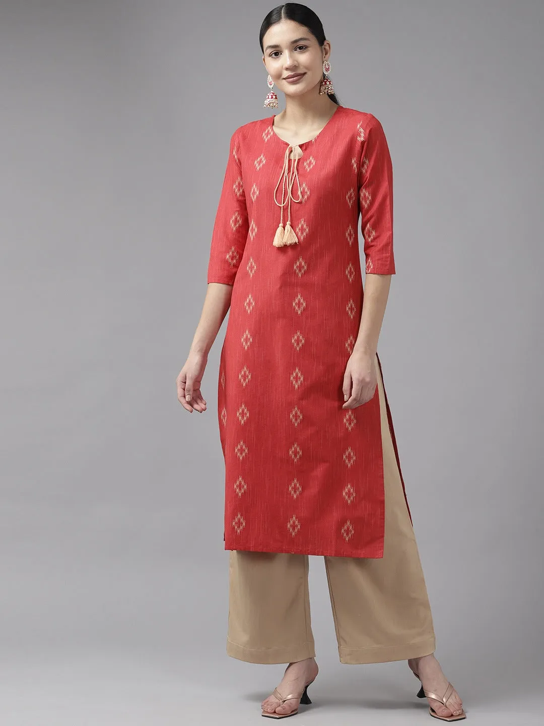 Women Red Pure Cotton Kurta