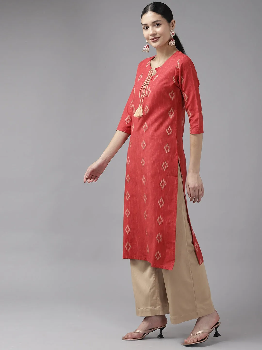 Women Red Pure Cotton Kurta