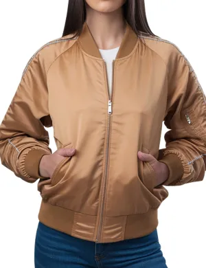 Women's Embroidered Bomber Jacket In Metallic Gold