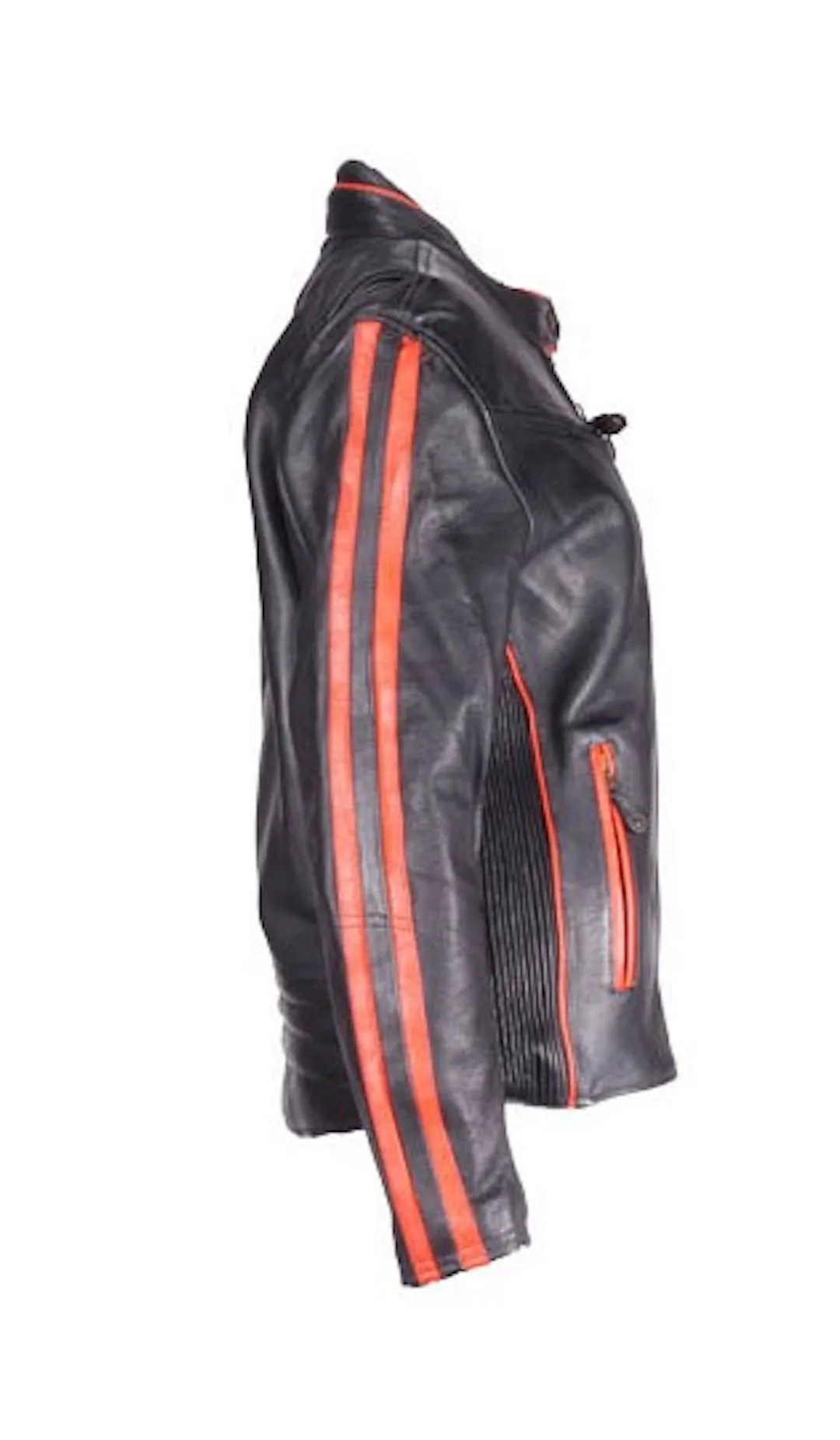 Women's Leather Motorcycle Jacket Orange Stripes Front/Back Vents