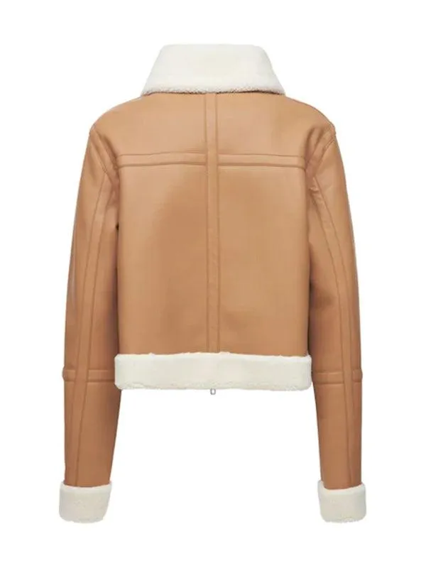 Womens Tan Brown Shearling Leather Jacket