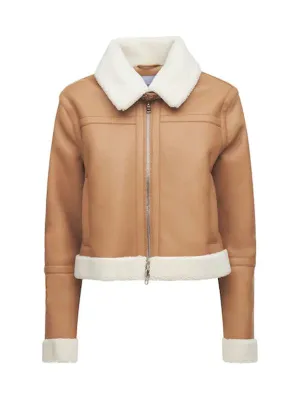 Womens Tan Brown Shearling Leather Jacket