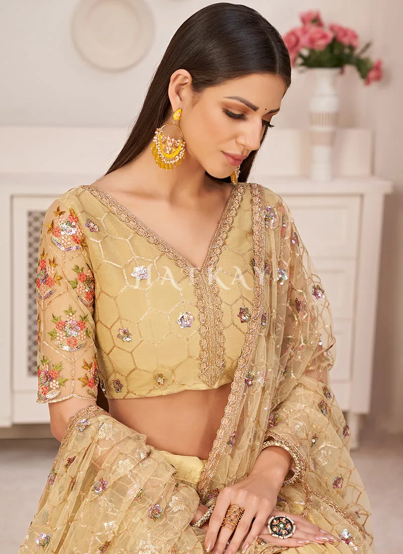 Yellow Embroidered Partywear Lehenga Choli