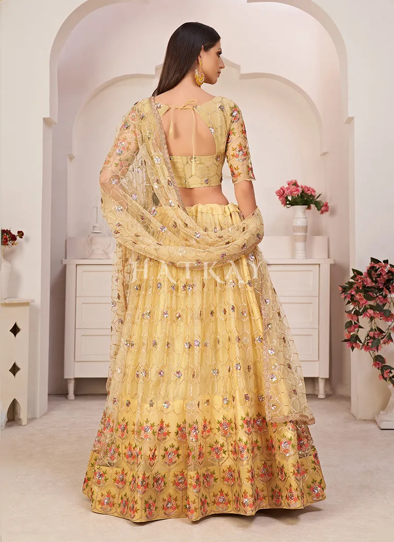 Yellow Embroidered Partywear Lehenga Choli