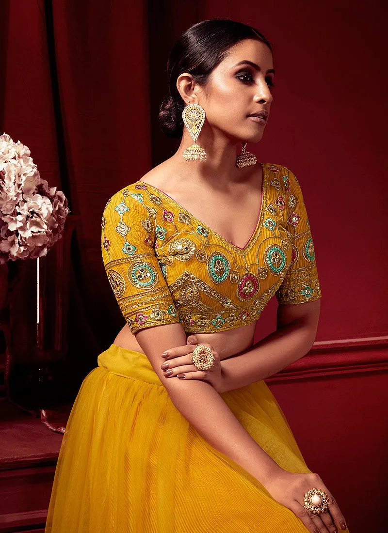 Yellow Multi Embroidered Designer Lehenga Choli With Dupatta