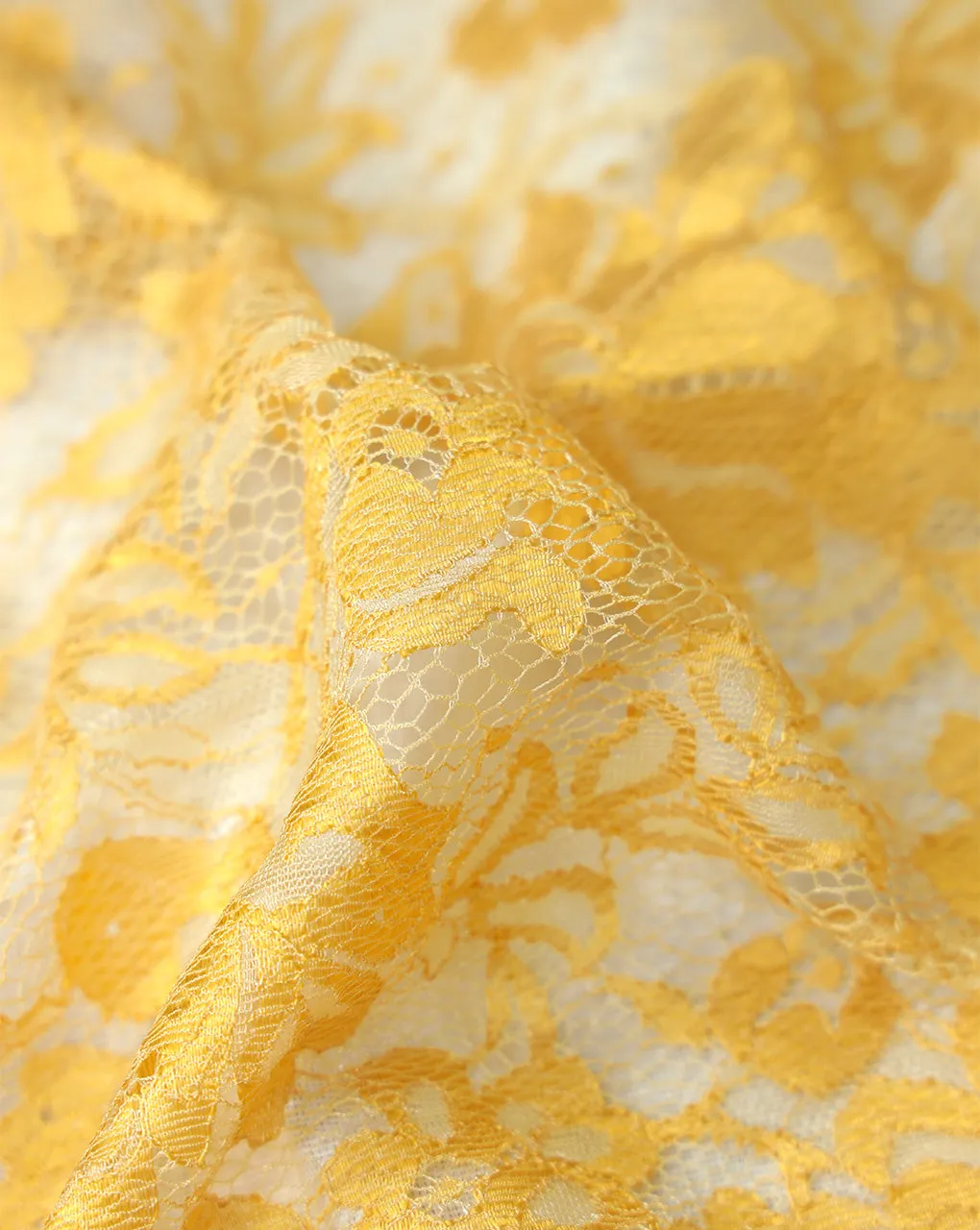 YELLOW POLYESTER JACQUARD LACE FABRIC