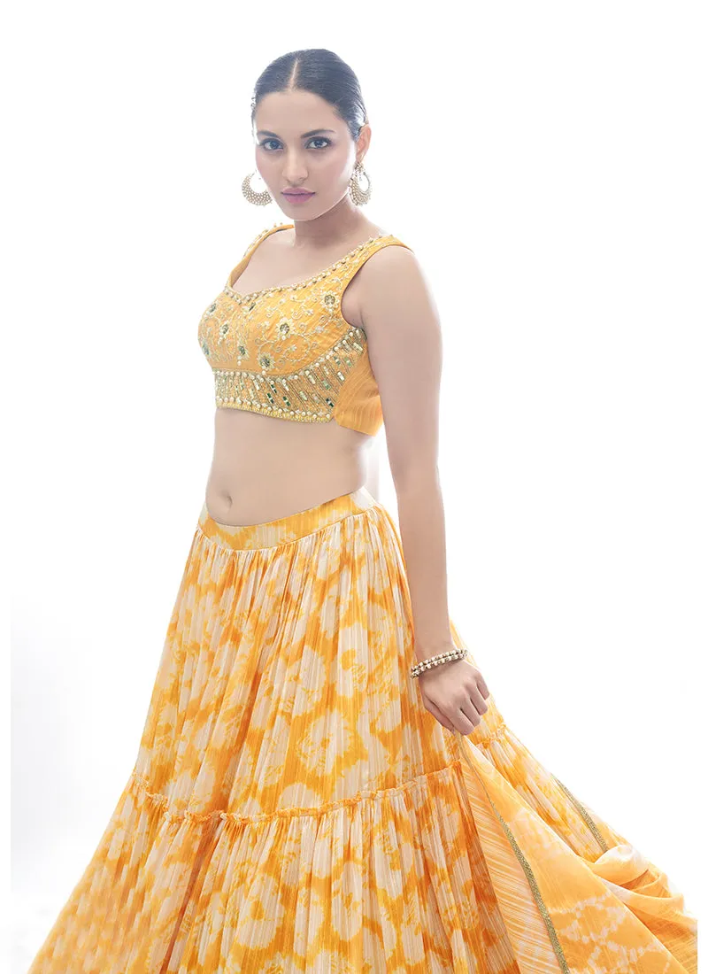 Yellow Tie Dye Embroidered Designer Lehenga Choli