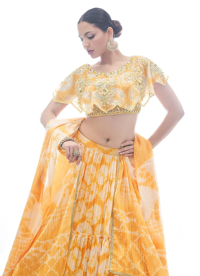 Yellow Tie Dye Embroidered Designer Lehenga Choli